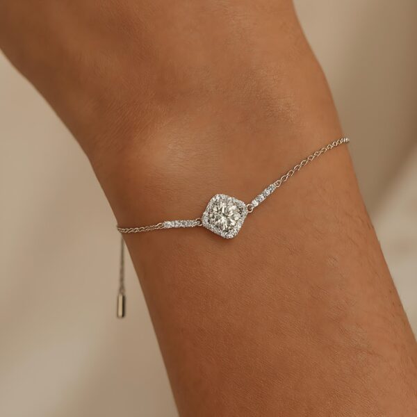 Silver cushion halo bracelet with sparkling gemstones