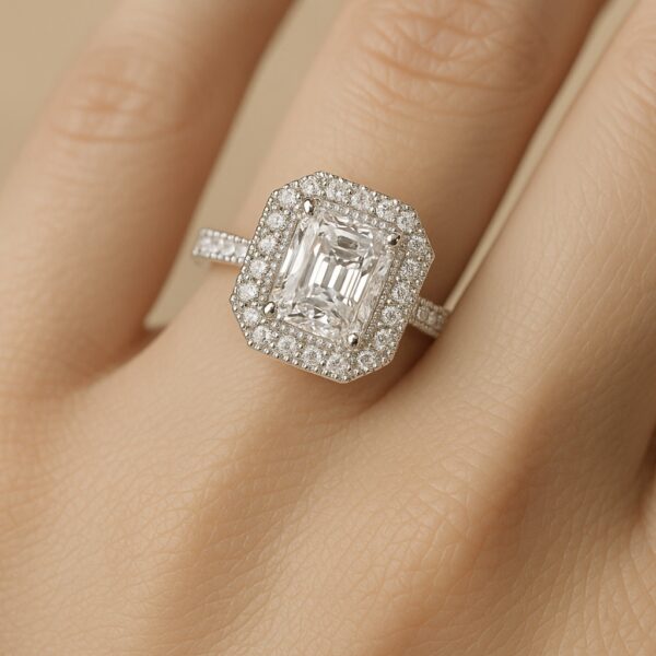 Accented Milgrain Emerald Halo - Image 2