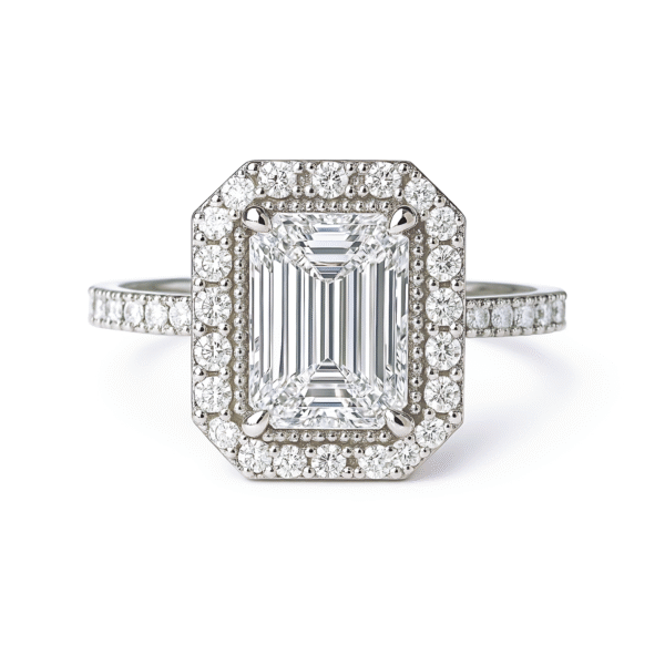 Accented Milgrain Emerald Halo