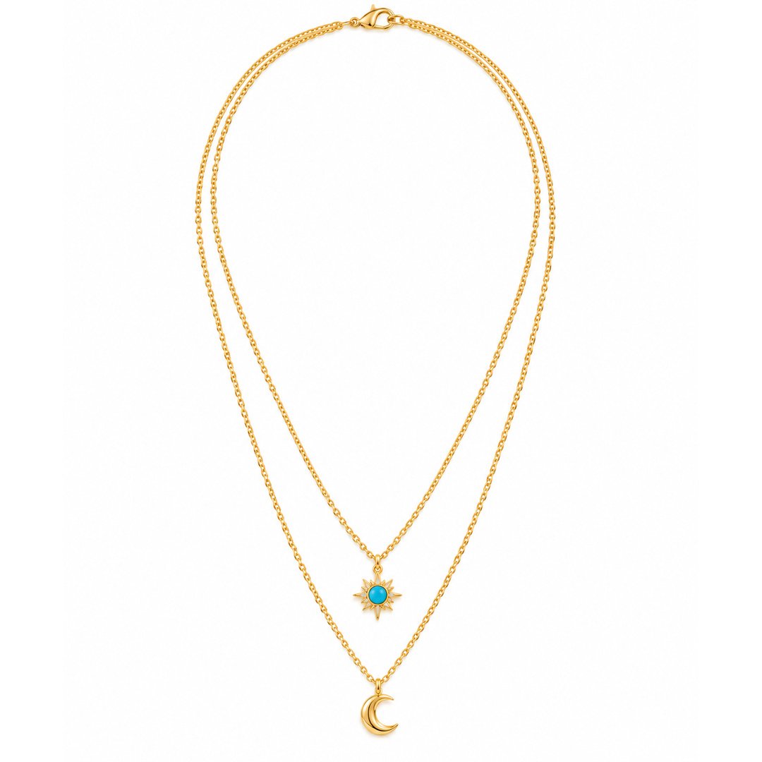 Sun and Crescent Necklace Set